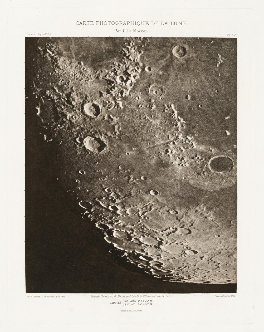 Carte photographique de la lune, planche X.A (Fotografisk karta över månen, plansch X.A),7 oktober av Charles le Morvan