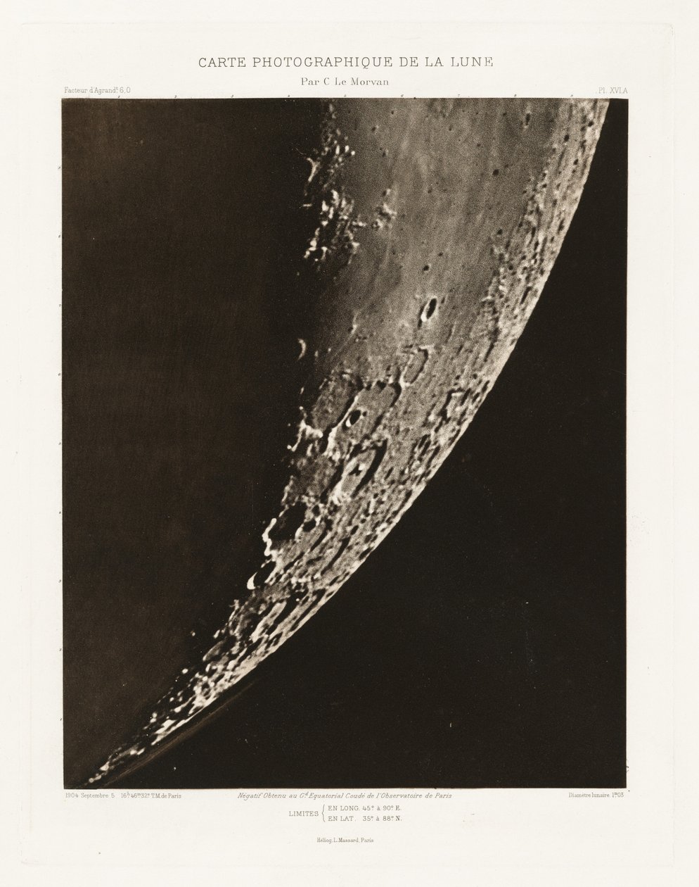 Carte photographique de la lune, planche XVI.A (Fotografisk karta över månen, plansch XVI.A),5 september av Charles le Morvan