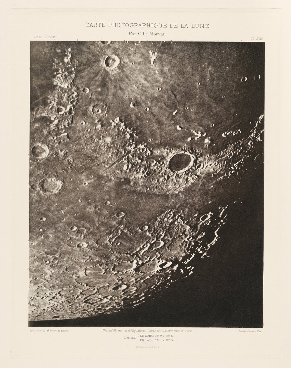 Fotografisk karta över månen, plansch XVIII,17 april av Charles le Morvan