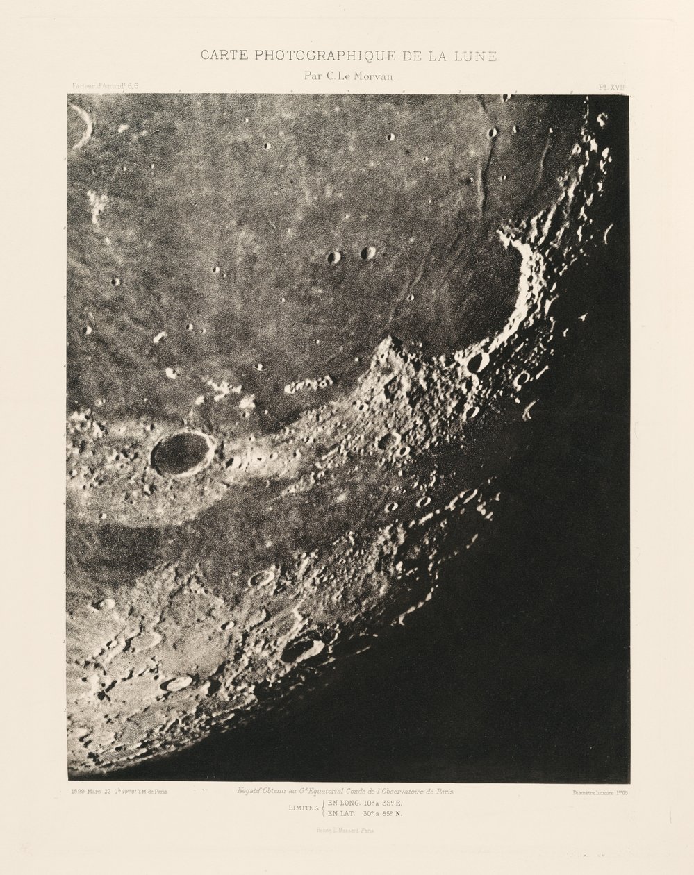 Fotografisk karta över månen, plansch XVII,22 mars av Charles le Morvan