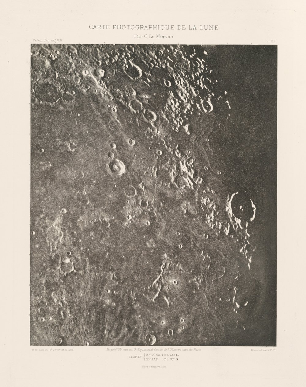 Fotografisk karta över månen, plansch XX,22 mars av Charles le Morvan