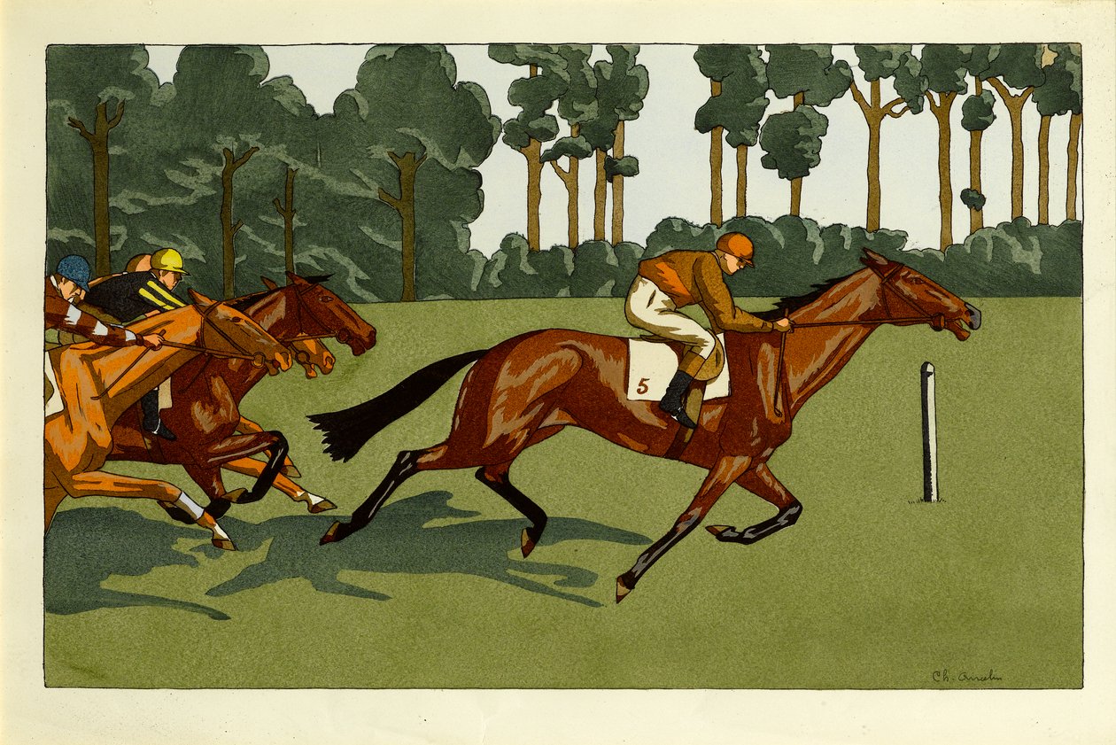 En uppsättning av fyra tryck - Longchamps och andra raser, c.1910 av Charlotte Ancelin