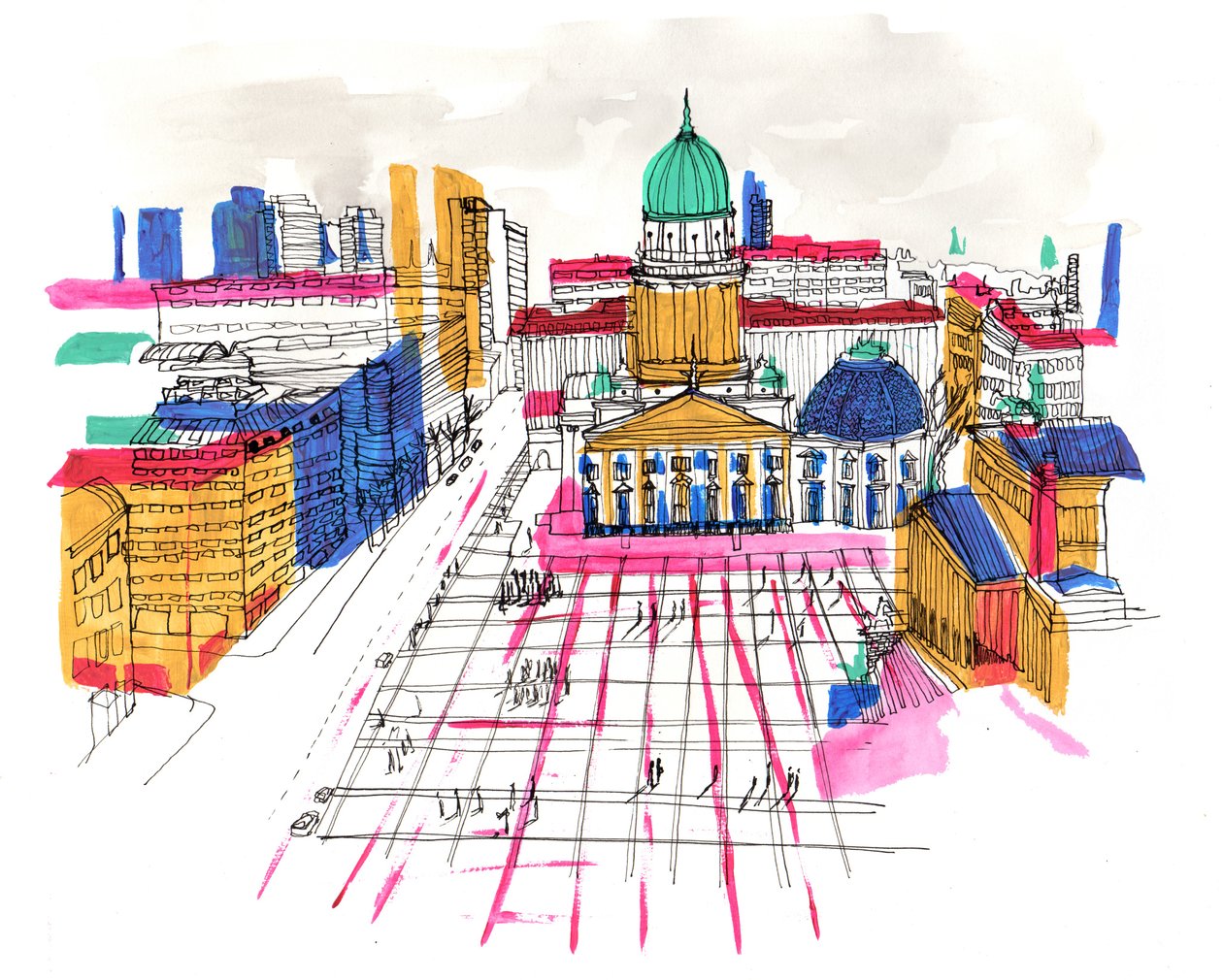 Berlin, 2015, akryl och bläck av Charlotte Orr