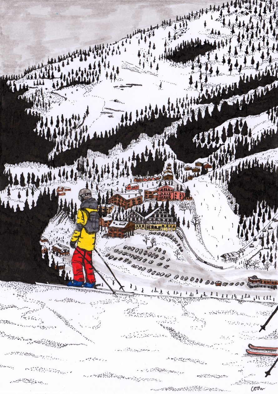 Hochfügen, 2020 (fin liner på papper) av Charlotte Orr