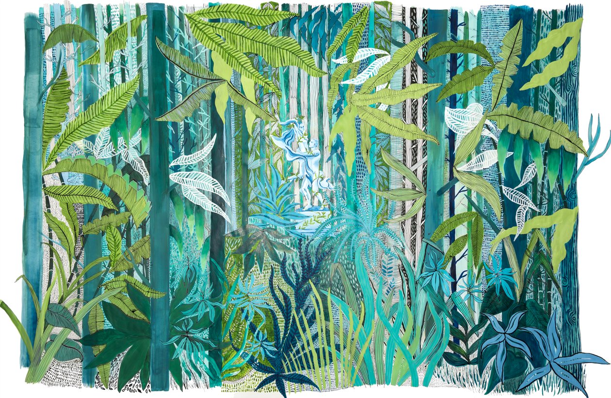 Kärlek i skogen, 2017 (akryl på papper) av Charlotte Orr