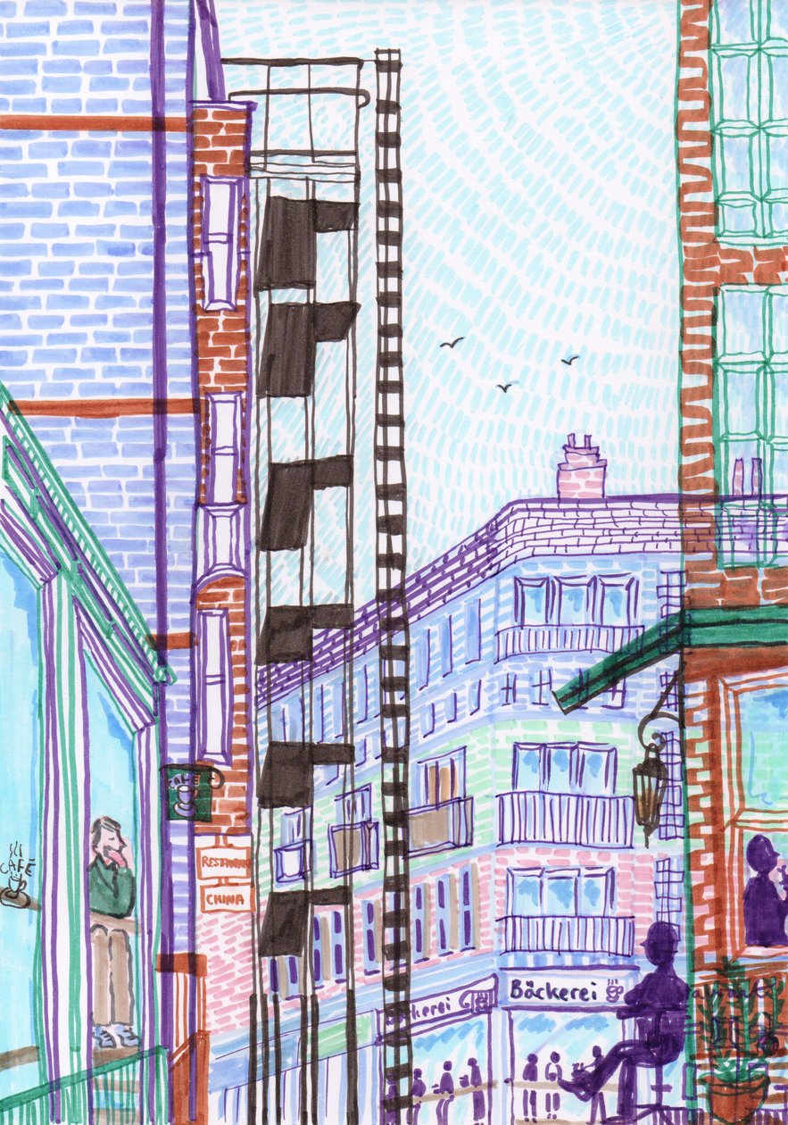 Prenzlauer Berg, 2017 (penselpennor) av Charlotte Orr