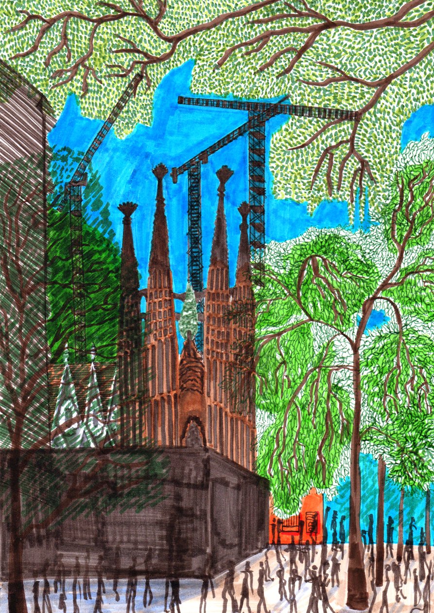 Sagrada Familia, 2017 (penselpennor) av Charlotte Orr