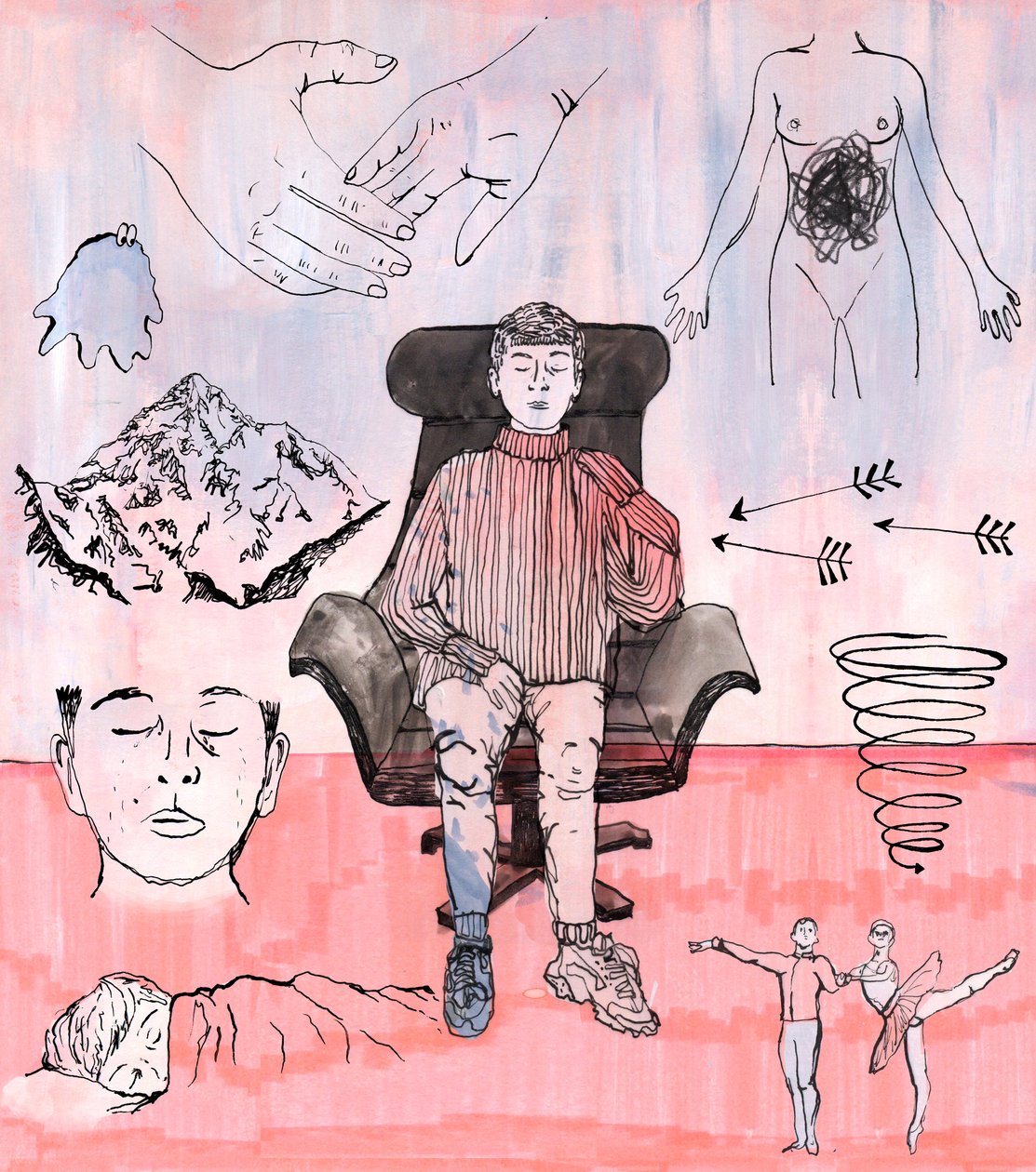 Terapiillustration, 2018 (bläck och akryl) av Charlotte Orr