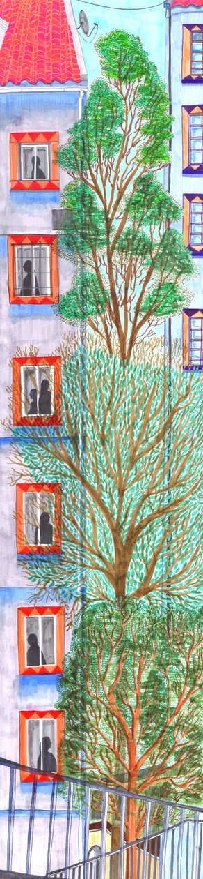 Tre träd, 2017 (penselpennor) av Charlotte Orr