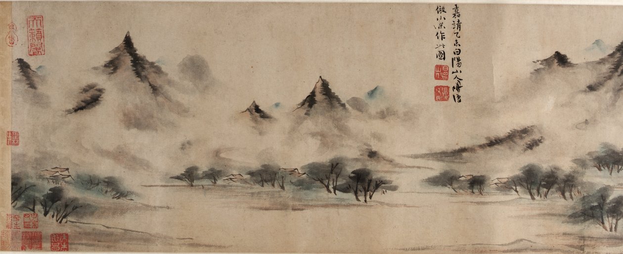 Molniga berg, i Mi Yourens stil, Mingdynastin, 1535 (bläck och färg på papper) av Chen Shun