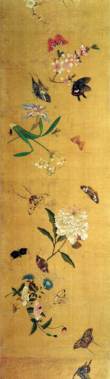 Hundra fjärilar, blommor och insekter, detalj från en handscroll av Chen Hongshou