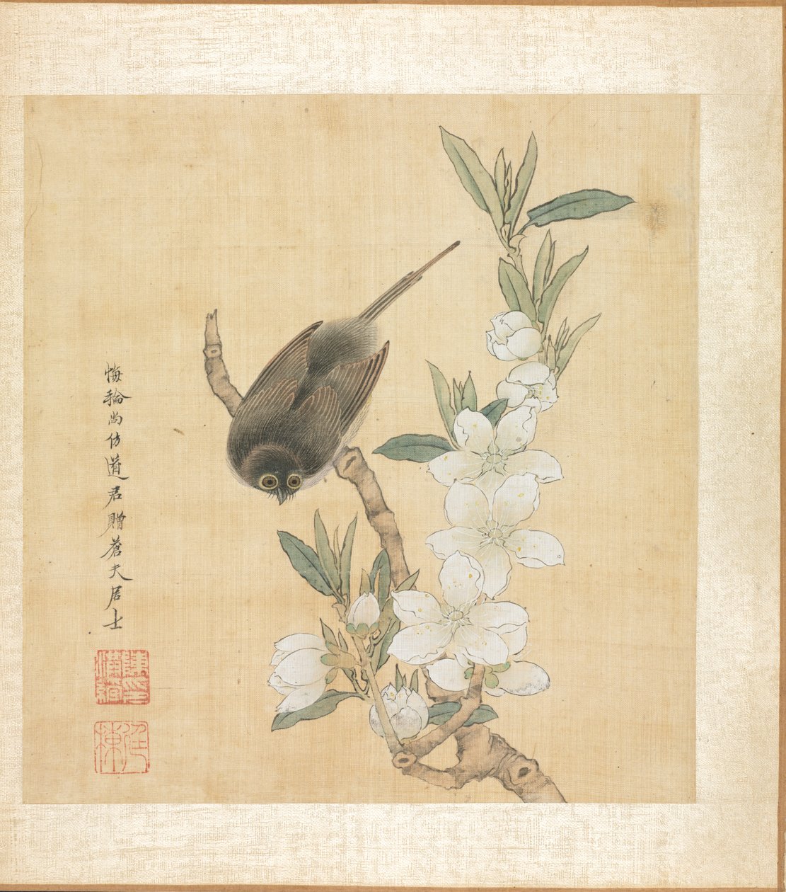 Målningar efter antika mästare: A Bird and Peach-Blossom Branch av Chen Hongshou