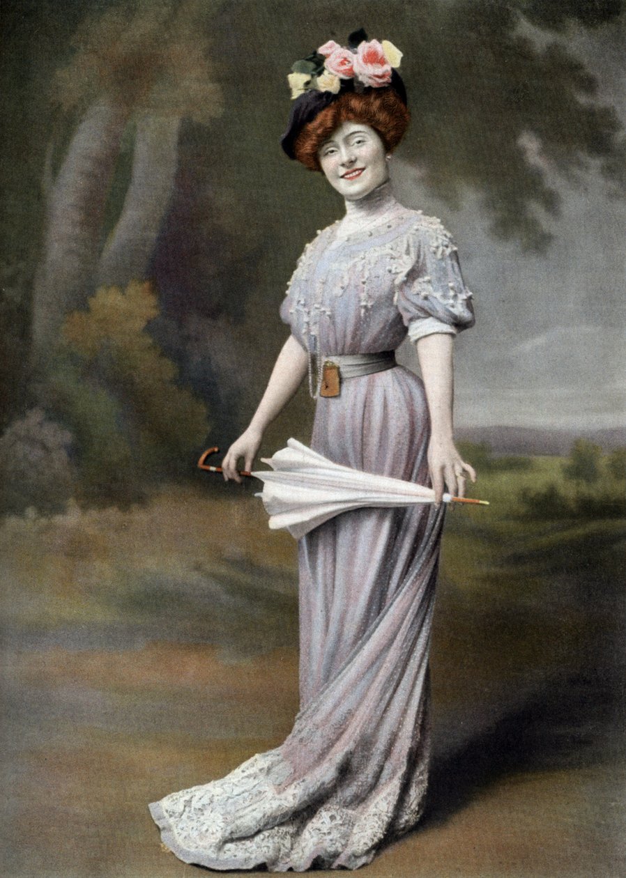 Franska komikern Amelie Dieterle som Blanche i pjäsen "La ponette", Paris, foto av Cheri Rousseau från tidningen "Le Theatre" 1 augusti av Cheri Rousseau