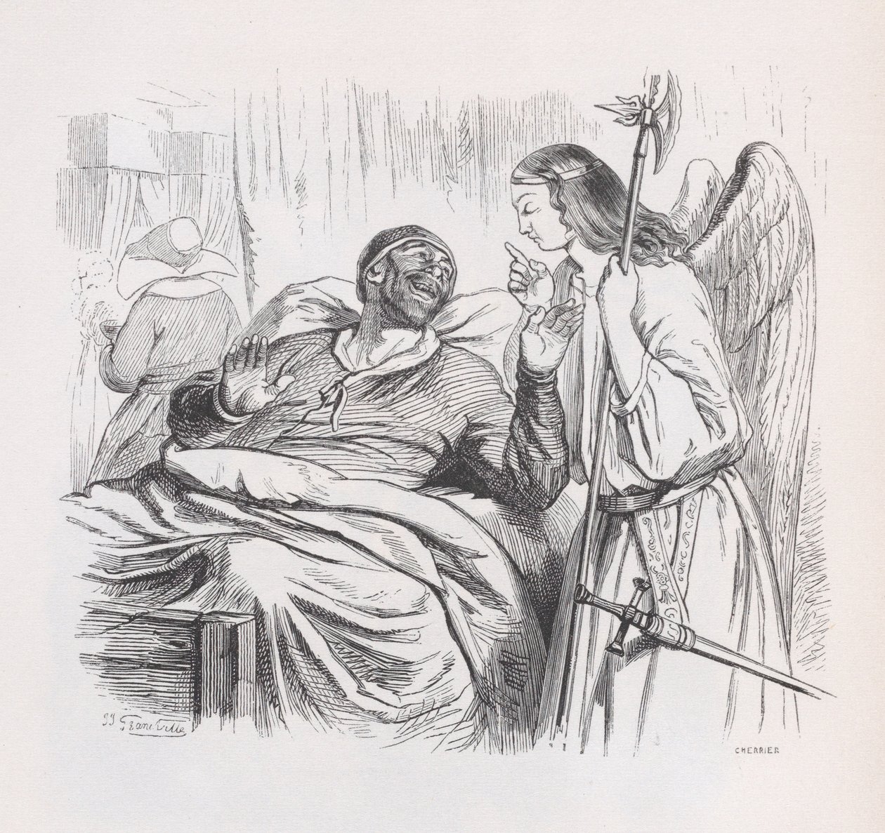 Skyddsängeln från The Complete Works of Béranger, 1836. av Cherrier