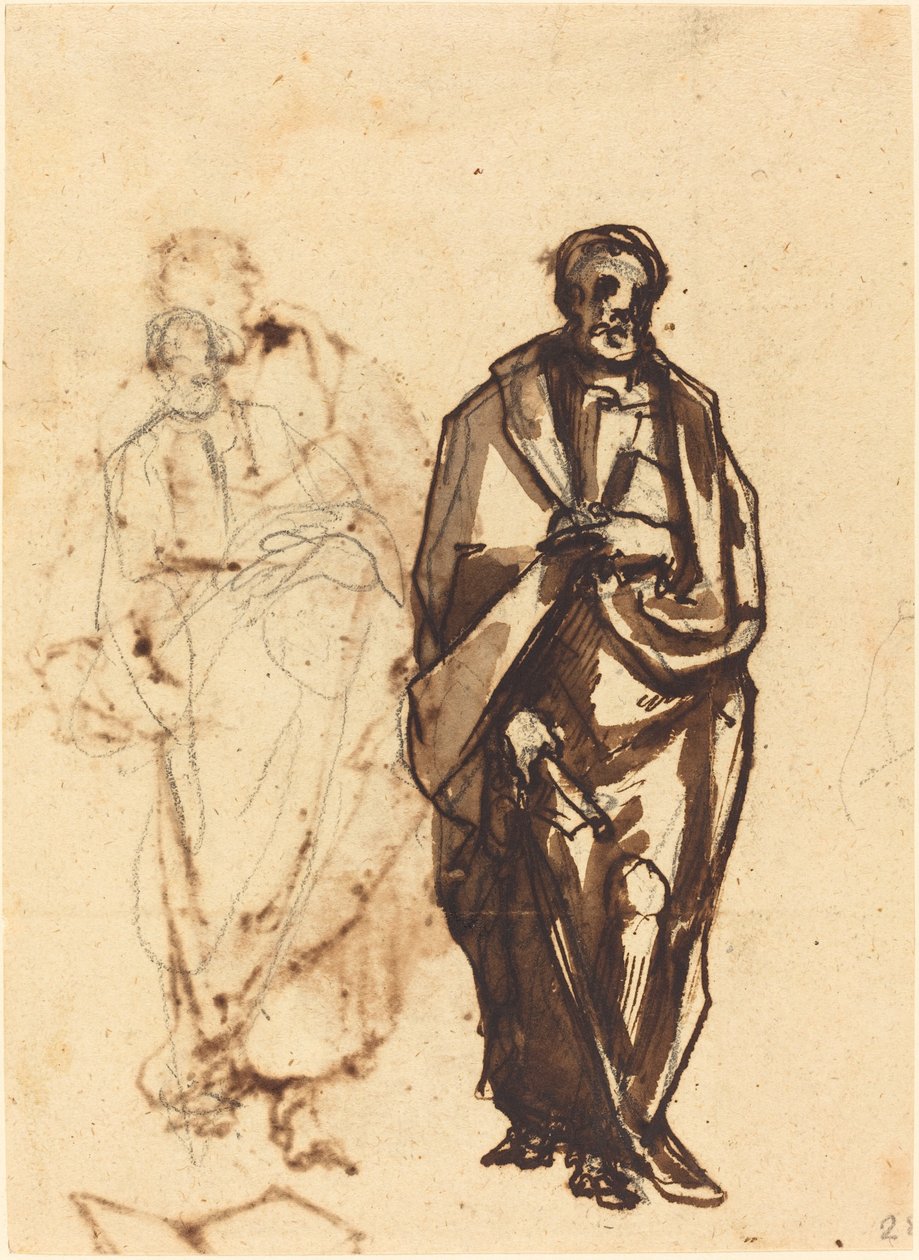 Draperad figur med en stav av Cherubino Alberti