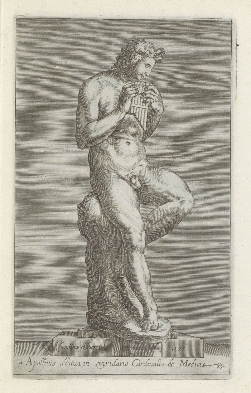 Skulptur av Apollon Staty av Apollo i kardinal de Medicis grönska (titel på objekt) Antika skulpturer i Rom (serietitel) Ikoner av de antika statyerna av staden Rom som ses på offentliga platser (serietitel) av Cherubino Alberti