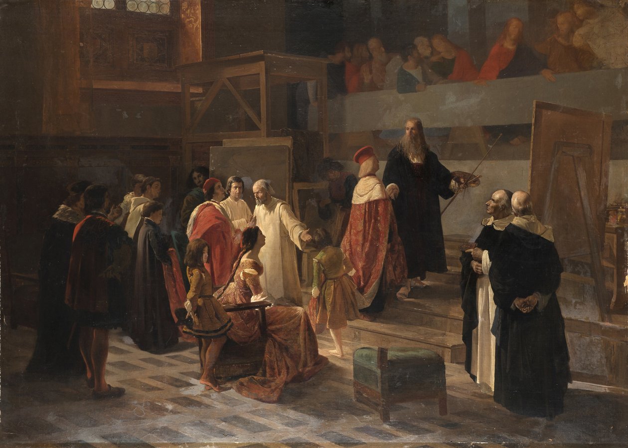 Ludovico il Moro besöker Leonardo da Vinci i refektoriet i klostret Santa Maria delle Grazie av Cherubino Cornienti