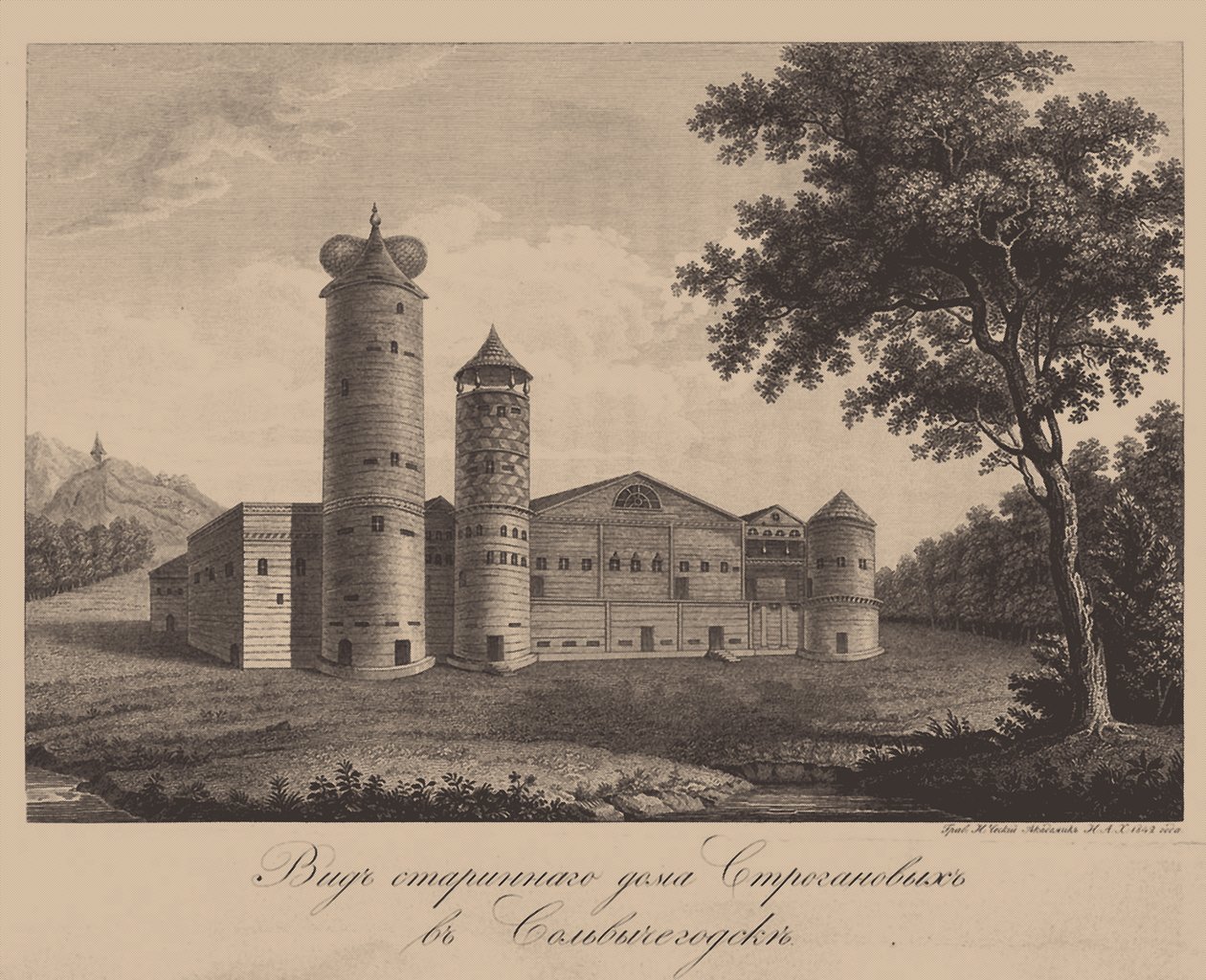 Gamla huset för familjen Stroganov i Solvychegodsk, 1842 av Chessky