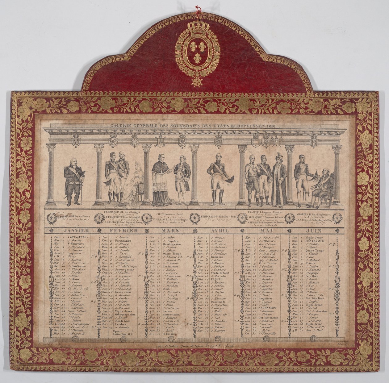 Franska kalendern för året 1816 General Gallery of the Sovereigns of European States, 1816 av Chevalier Henry Guillot