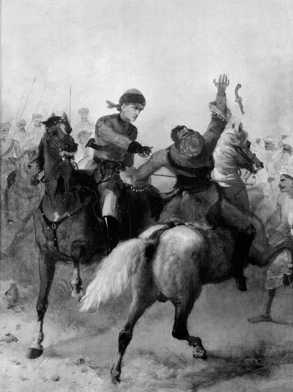 Löjtnant John Watson från 1st Punjab Cavalry som fick Victoriakorset i Lucknow under det indiska myteriet den 14 november 1857. av Chevalier Louis William Desanges