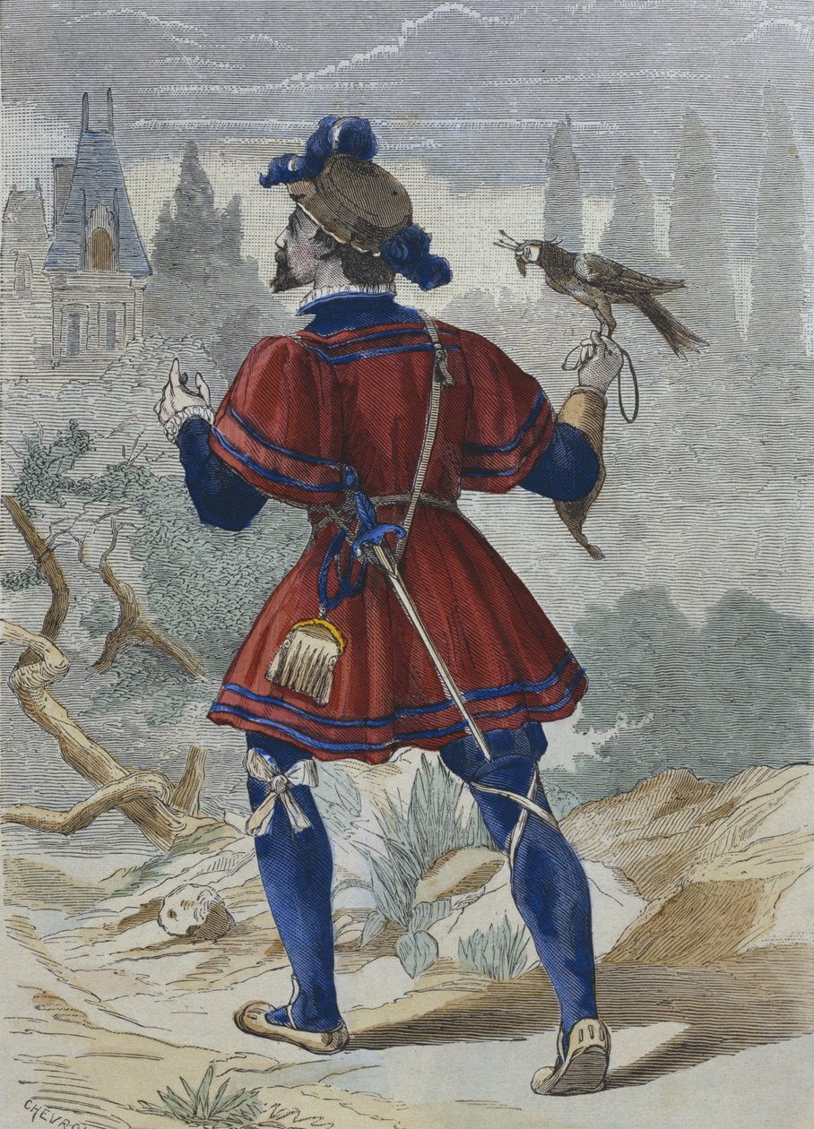 Falkonerare i François Iers hushåll på 1500-talet, illustration från 