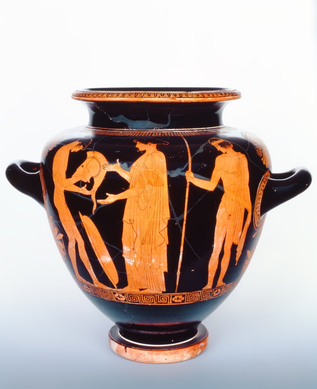 Attic Rödfigur stamnos som visar avgångsscenen, c.475 f.Kr. (keramik) av Chicago Painter