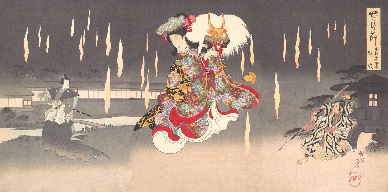 Scen av Foxfire Kitsunebi från pjäsen Honcho nijushiko, 1898., 1898. av Chikanobu Yoshu