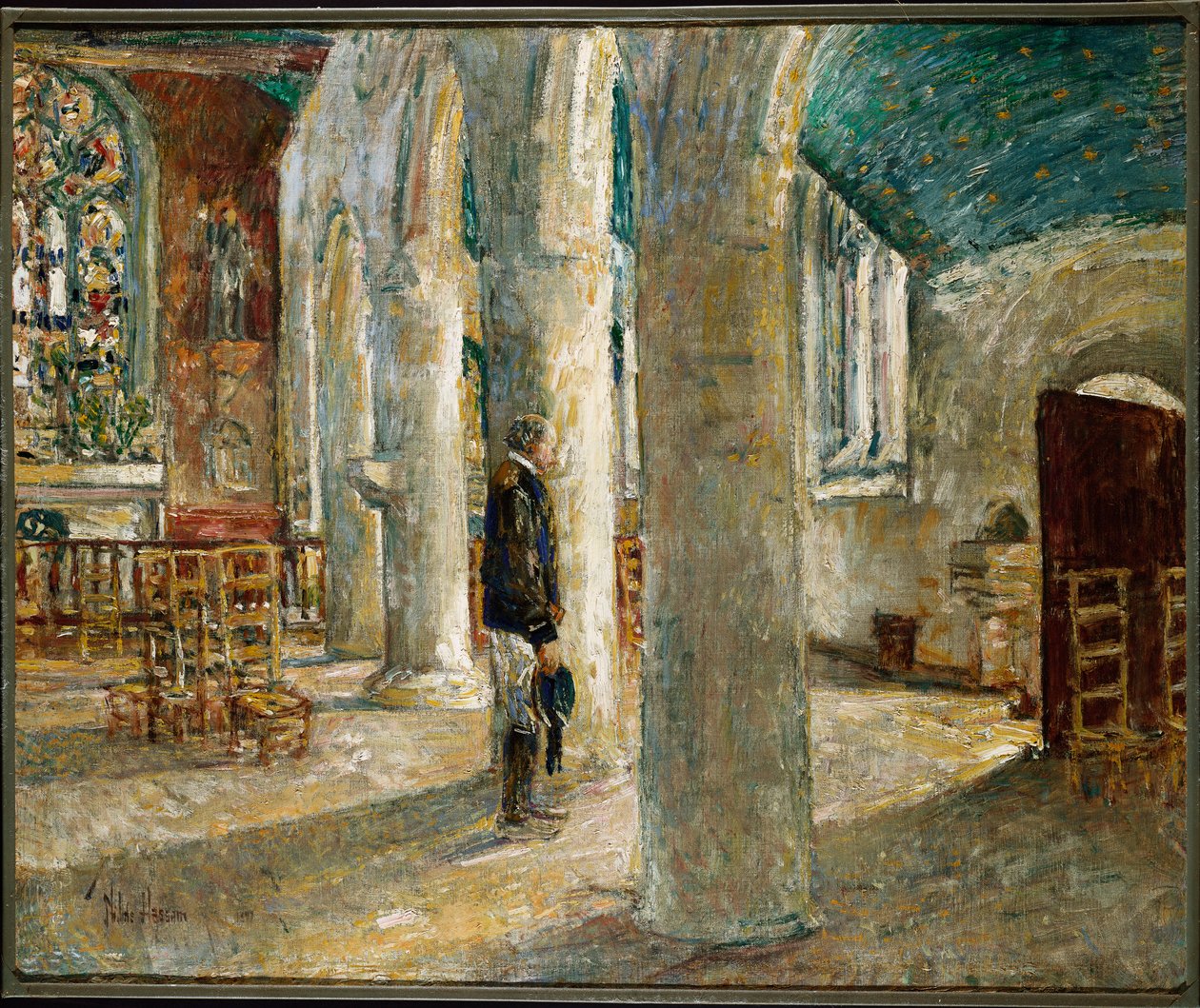 Kyrkans interiör, Bretagne av Childe Frederick Hassam