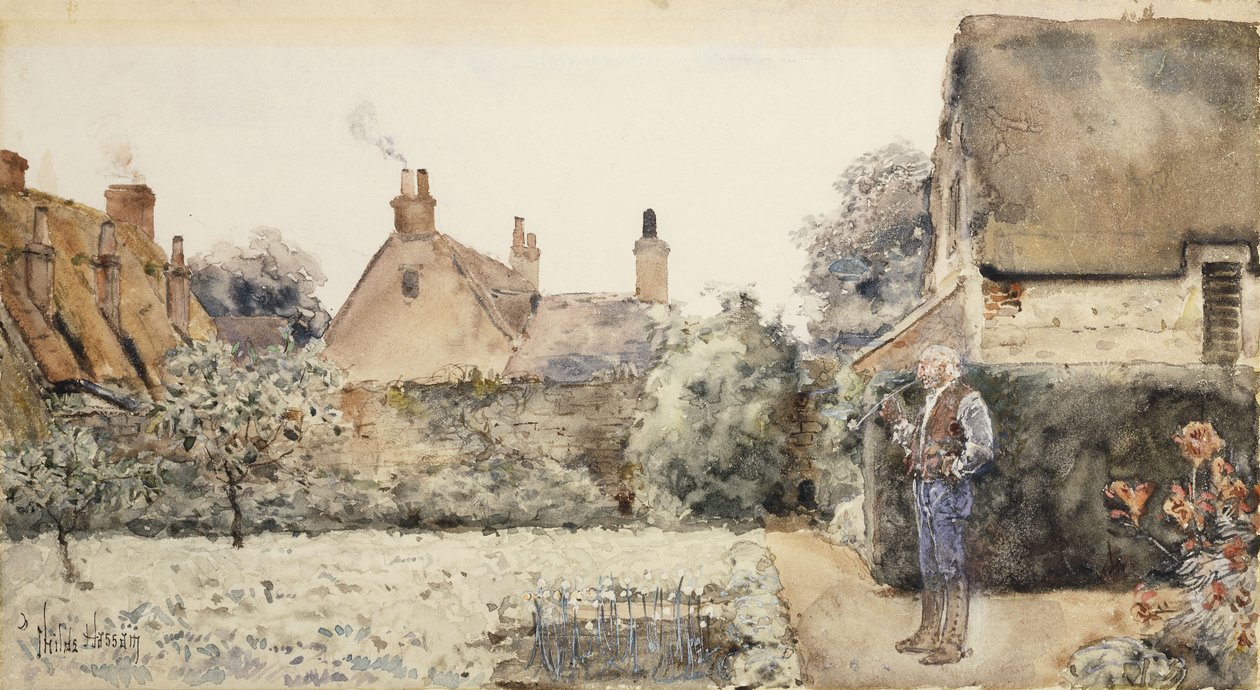 In the Garden, ca 1889 (akvarell, kinesisk vit och penna på papper ombord) av Childe Frederick Hassam