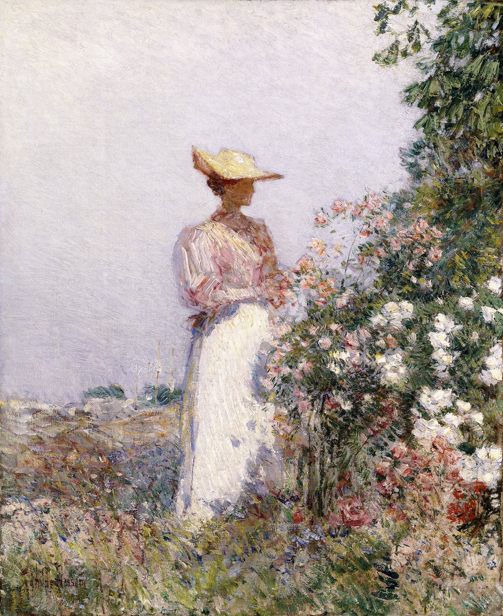 Dam i blomsterträdgården av Childe Frederick Hassam