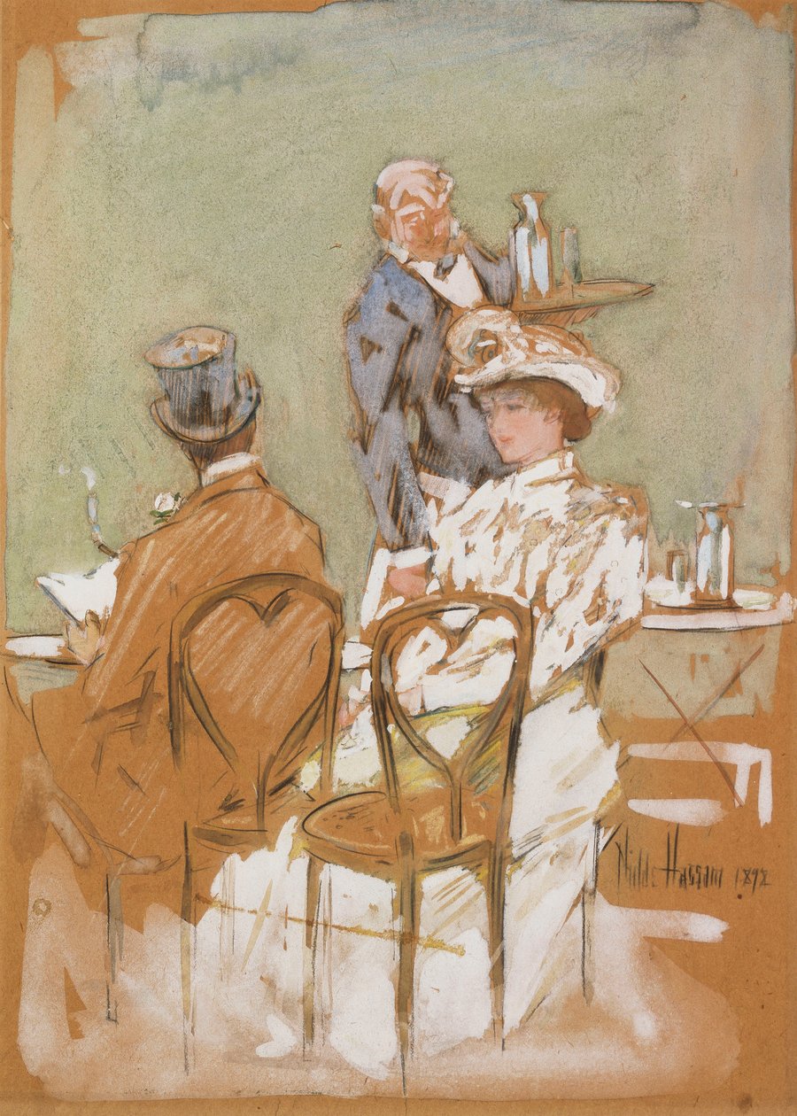 Utanför caféet på Grand Boulevard av Childe Frederick Hassam