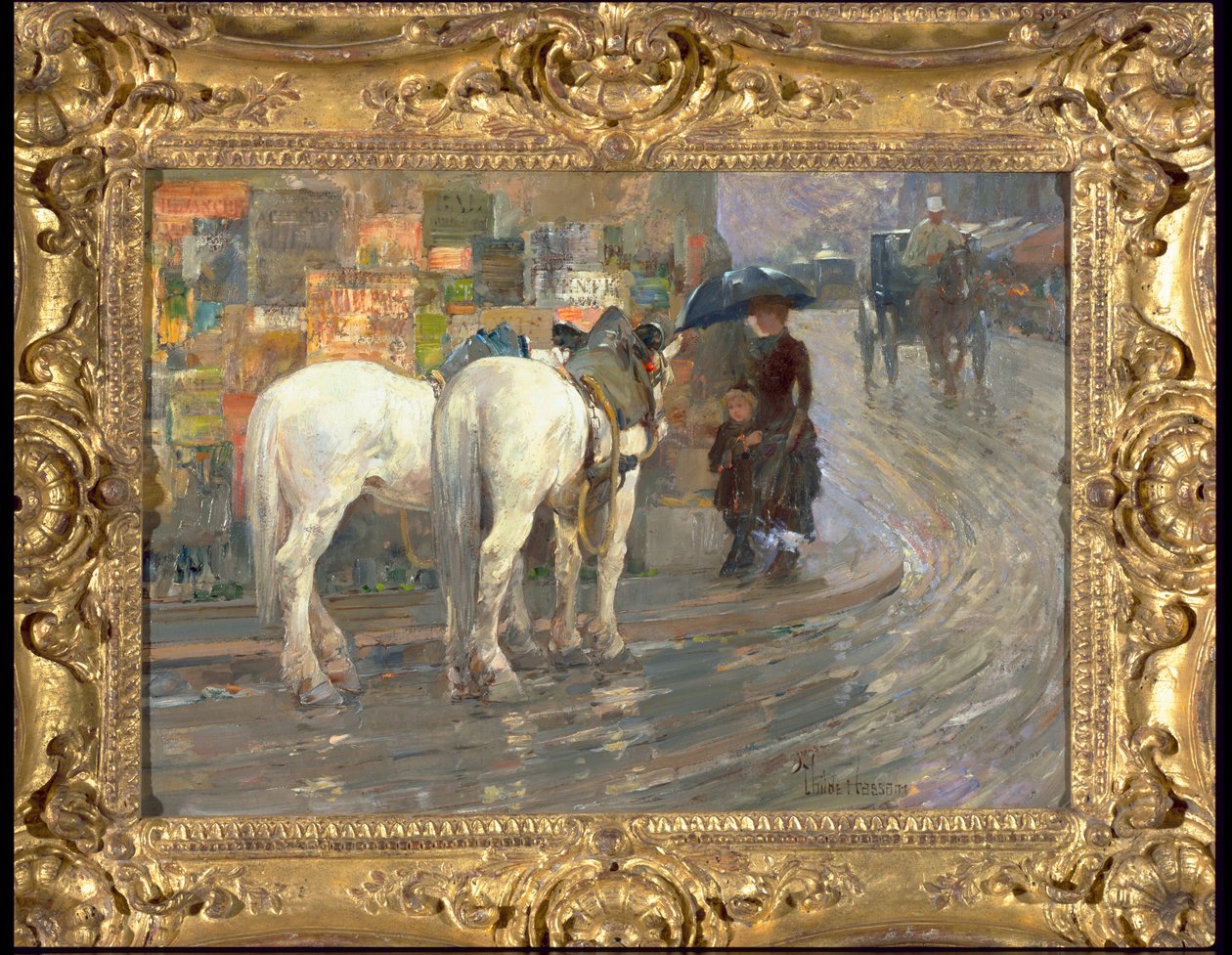 Paris Street Scene, ca 1889 (olja på kartong) av Childe Frederick Hassam