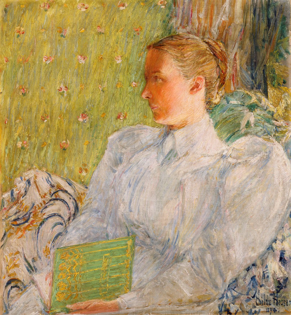 Porträtt av Edith Blaney (Mrs. Dwight Blaney) 1894 (olja på duk) av Childe Frederick Hassam