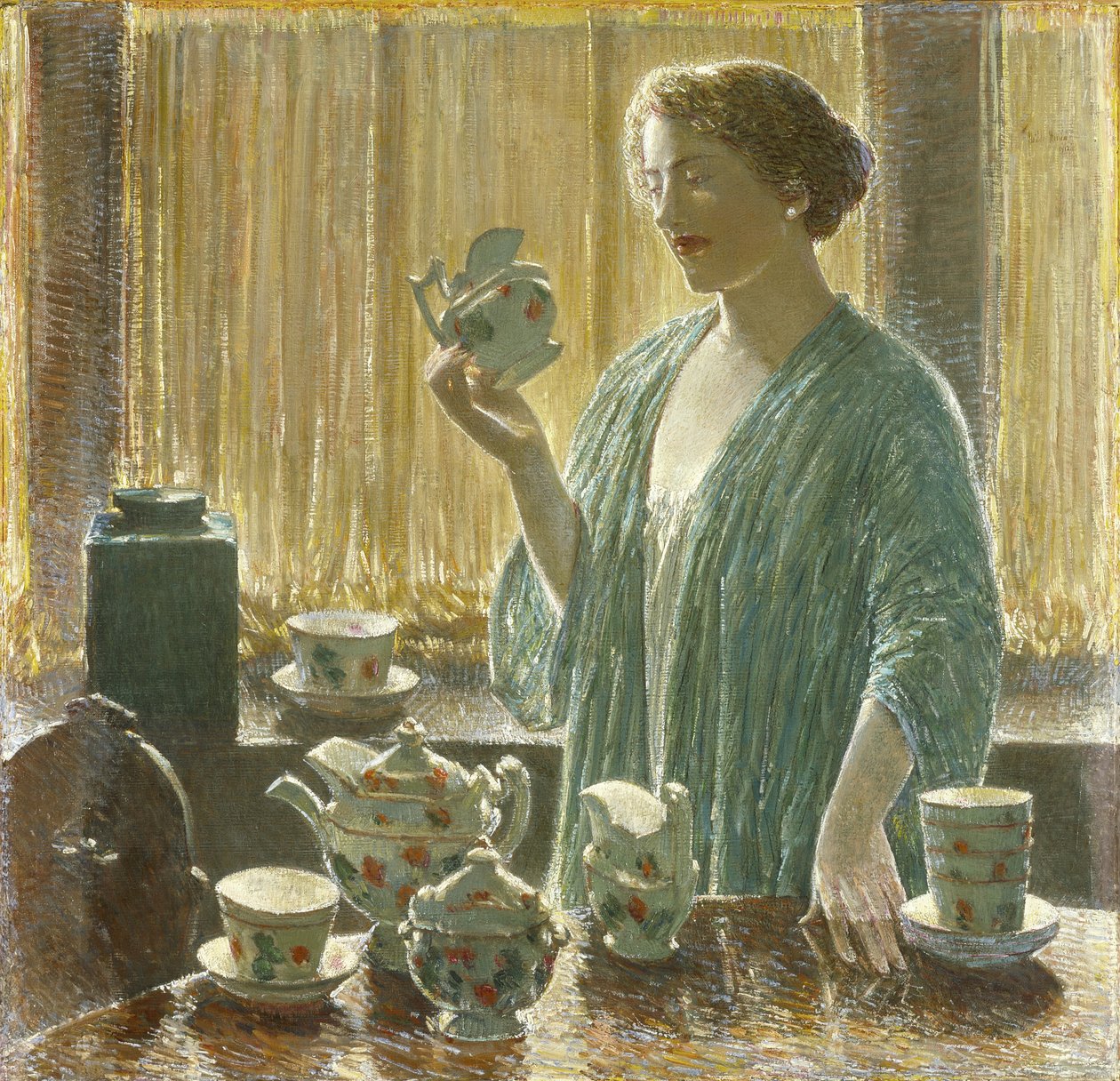Teservis med jordgubbar av Childe Frederick Hassam