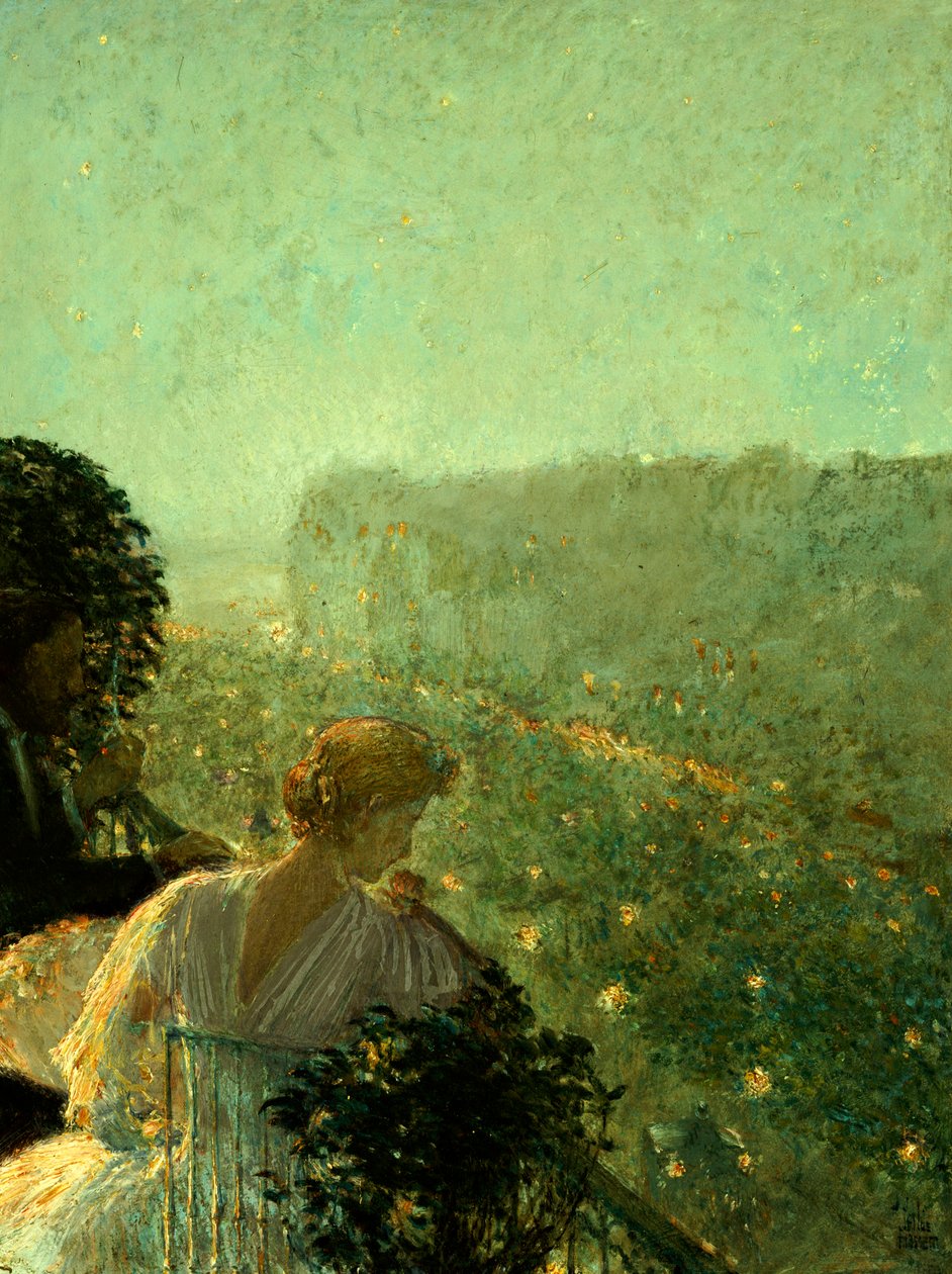 Sommarkväll, Paris (olja ombord) av Childe Frederick Hassam