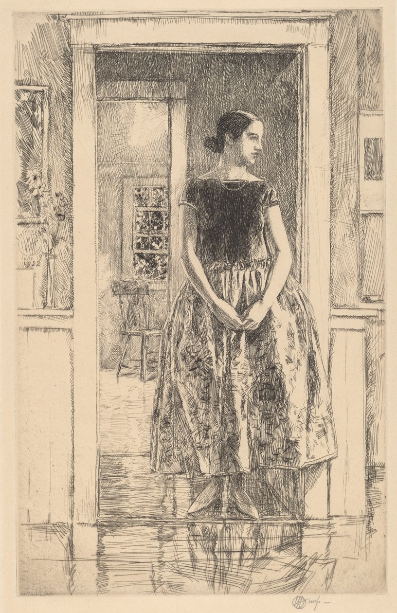 Flicka i en modern klänning av Childe Hassam