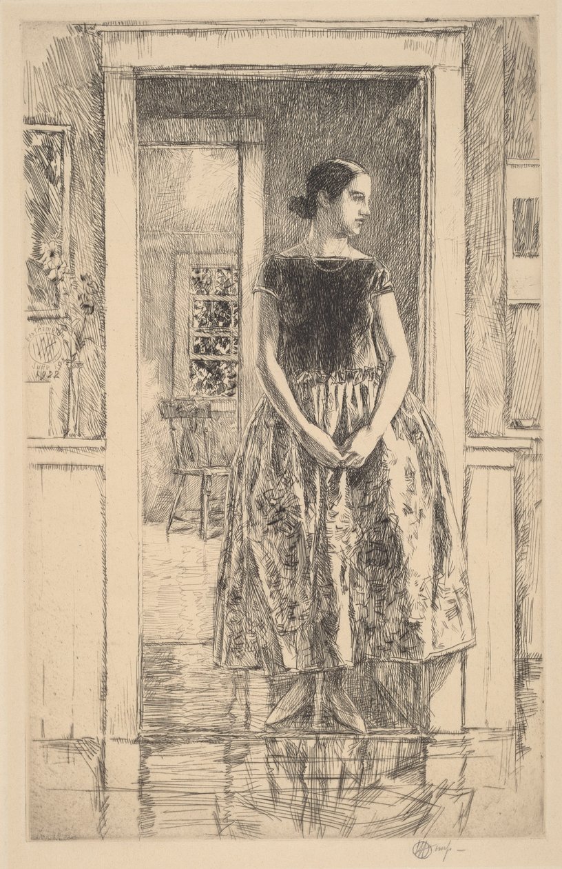 Flicka i en modern klänning av Childe Hassam