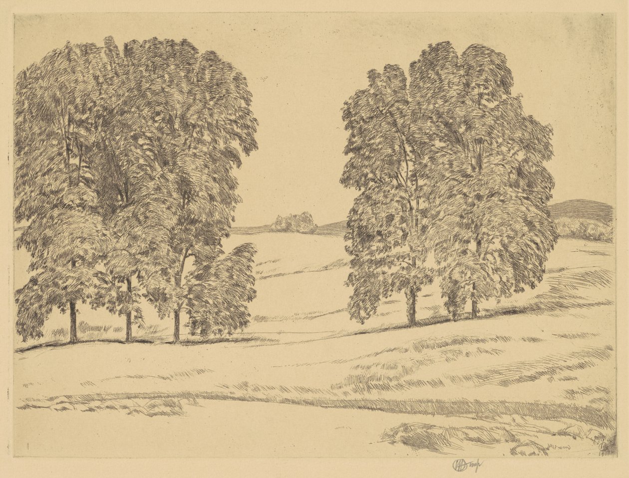Hickories på ett höfält av Childe Hassam