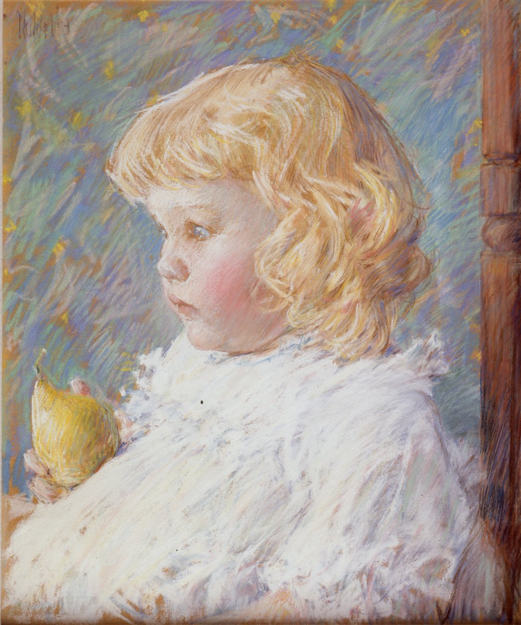 Liten flicka med ett päron av Childe Hassam