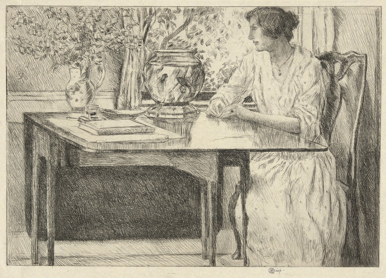 The Colonial Table (Holley House, Cos Cob) (recto); Landskap med lada (verso) av Childe Hassam
