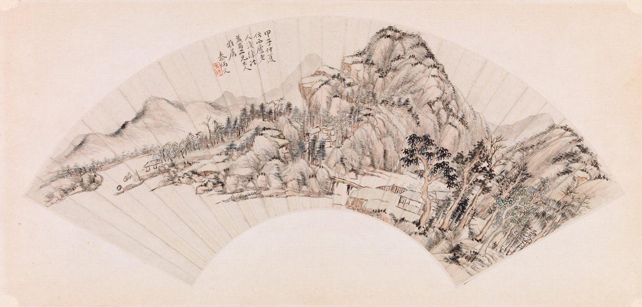 Fläkt som visar ett landskap (bläck på papper) av Chin Ping wen Chin Ping wen