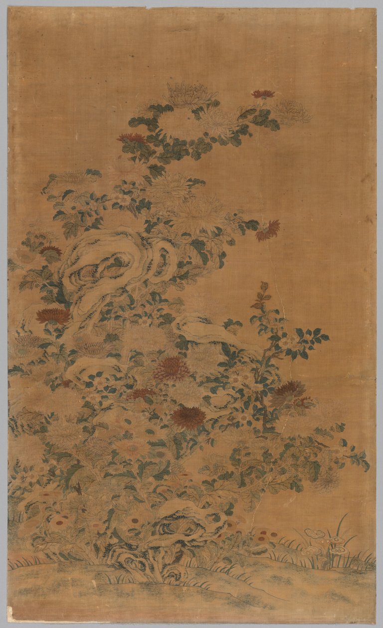 Kesi Panel: stenar och krysantemum av China, Qing dynasty