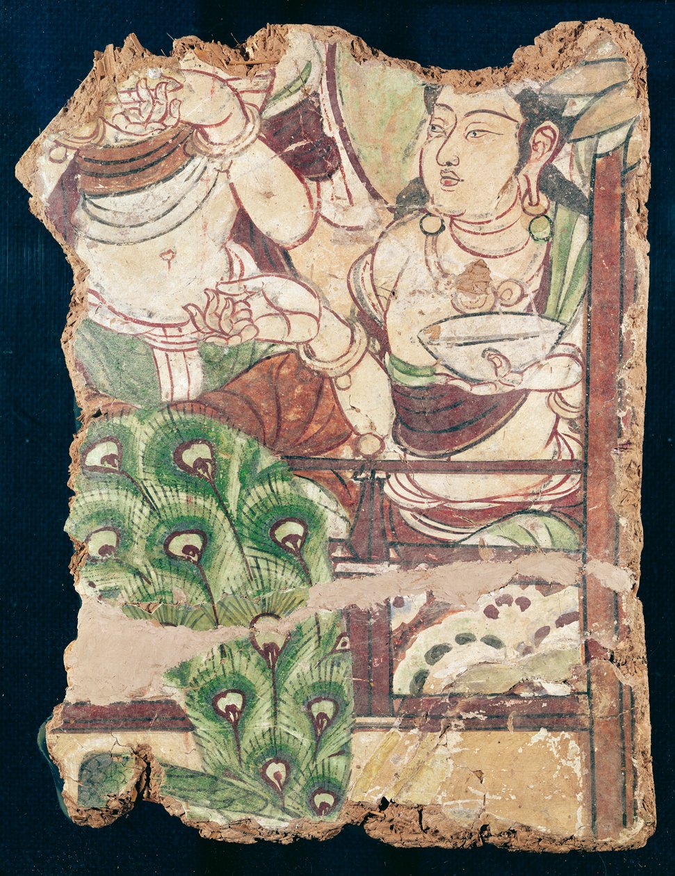 Fragment af et buddhistisk paradis fra Duldur-Aqur, Xinjiang, ca. 700 e.Kr. (vægmaleri) Sverige av Chinese School