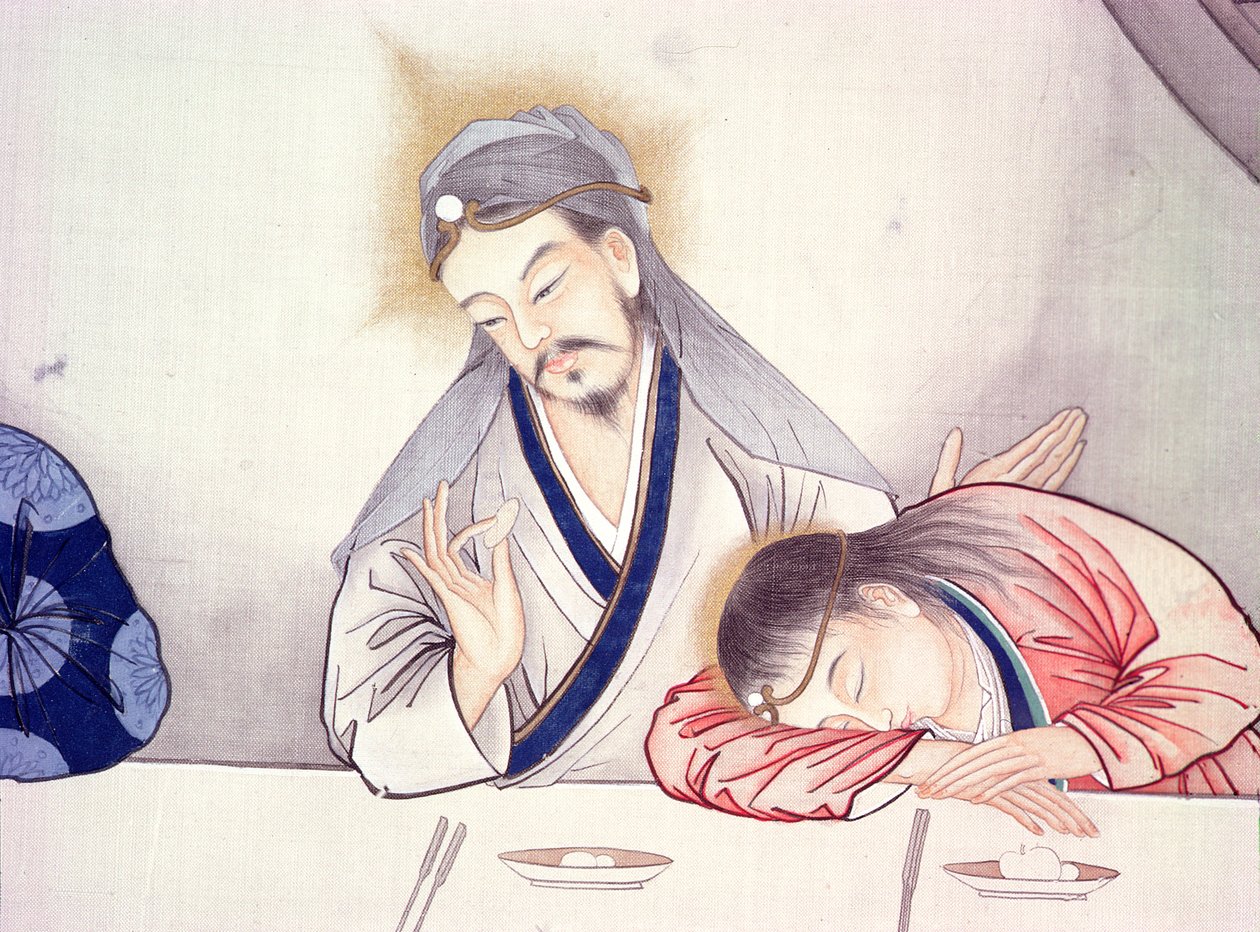 Sidste nadver, Kristus og Johannes (detalje af 231479) swed av Chinese School