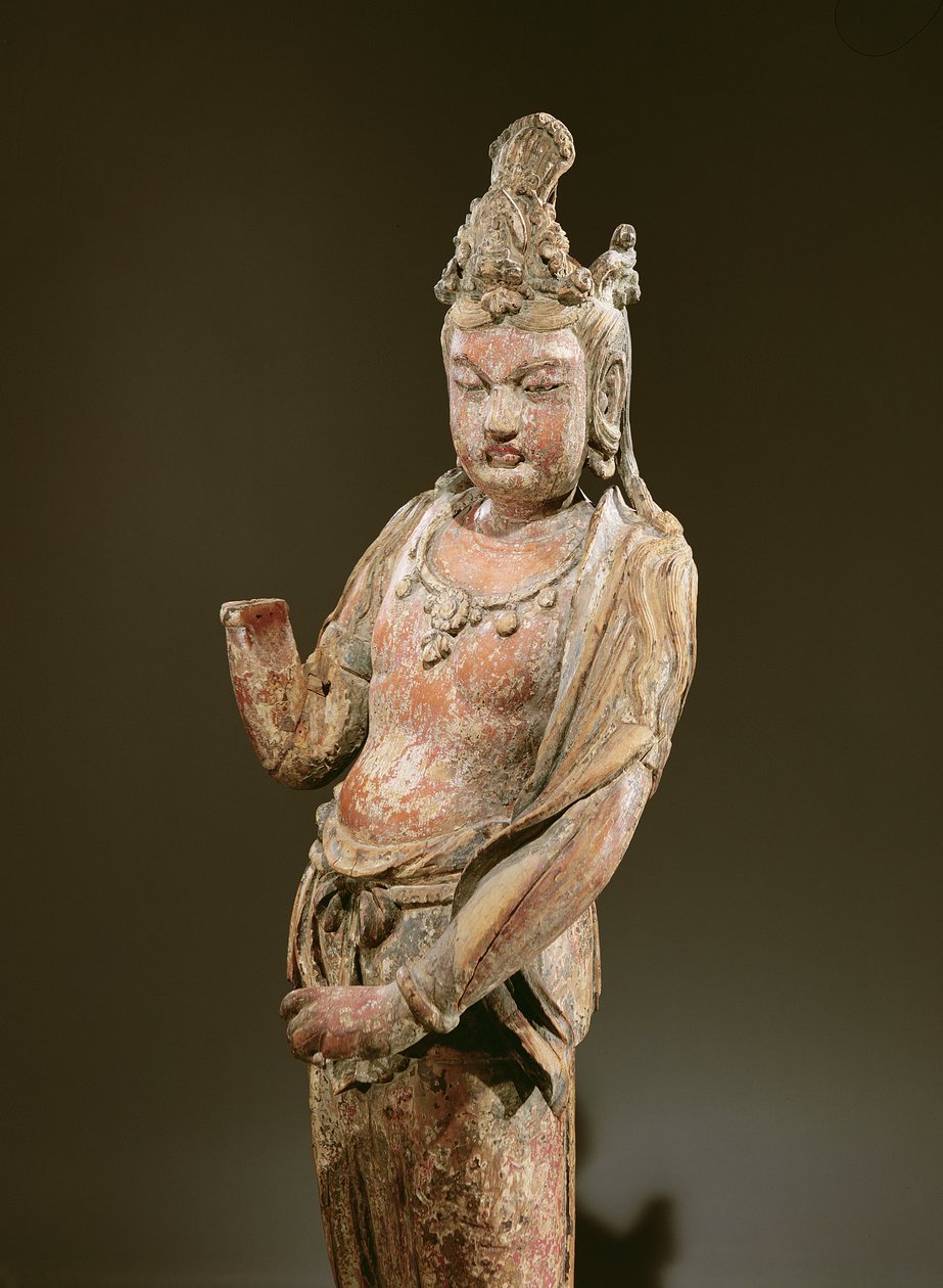 Stående Kuan-yin, Yuan-dynastin (1206-1368), 1282 (trä) (detalj av 394833) av Chinese School