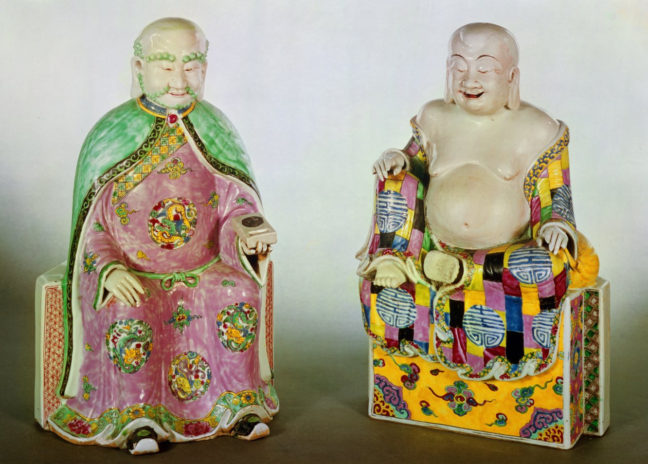 Två figurer av Buddha, Chien Lung period (1736-95) (porslin) av Chinese School