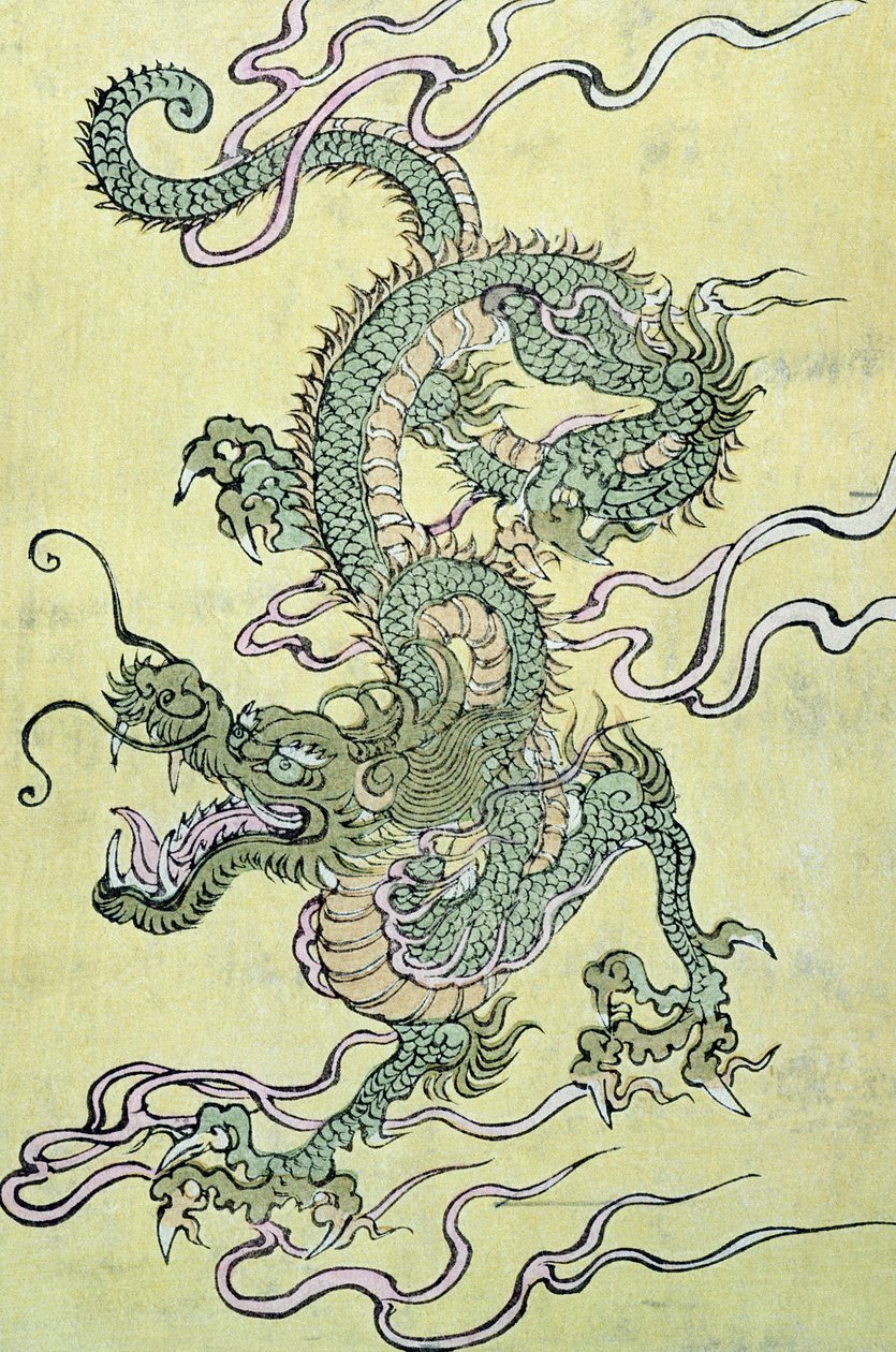 En kinesisk drake (träblock i färg) av Chinese School