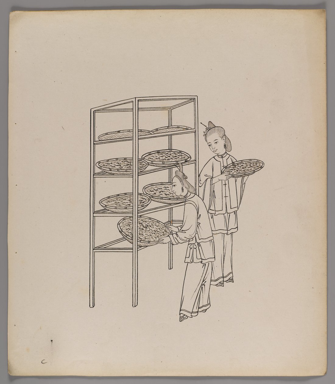 Album med separata blad: Silk Cultivation and Production (bläck på papper) (se även 499288-303) av Chinese School