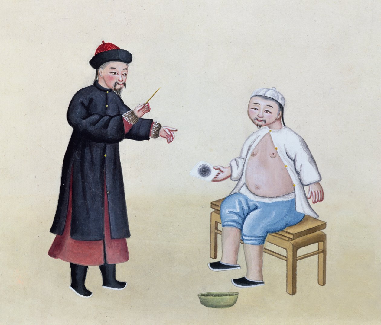 En akupunktör med sin patient, ca 1785 (wc på papper) av Chinese School