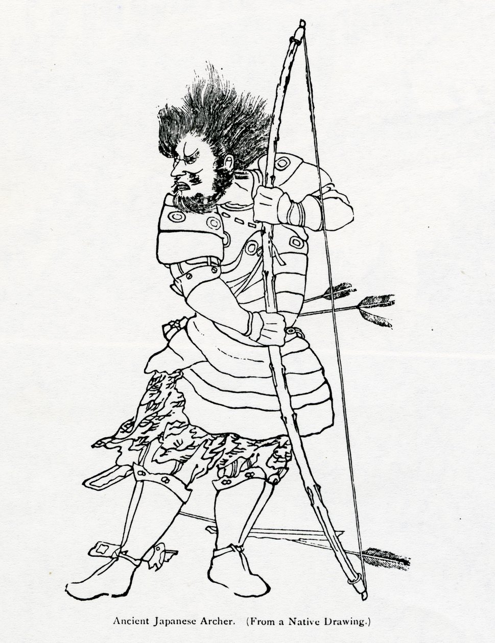 En gammal japansk bågskytt, illustration från "The Travel of Marco Polo" av Marco Polo och Rustichello da Pisa, översatt av Henry Yule, publicerad första gången 1871 av Chinese School